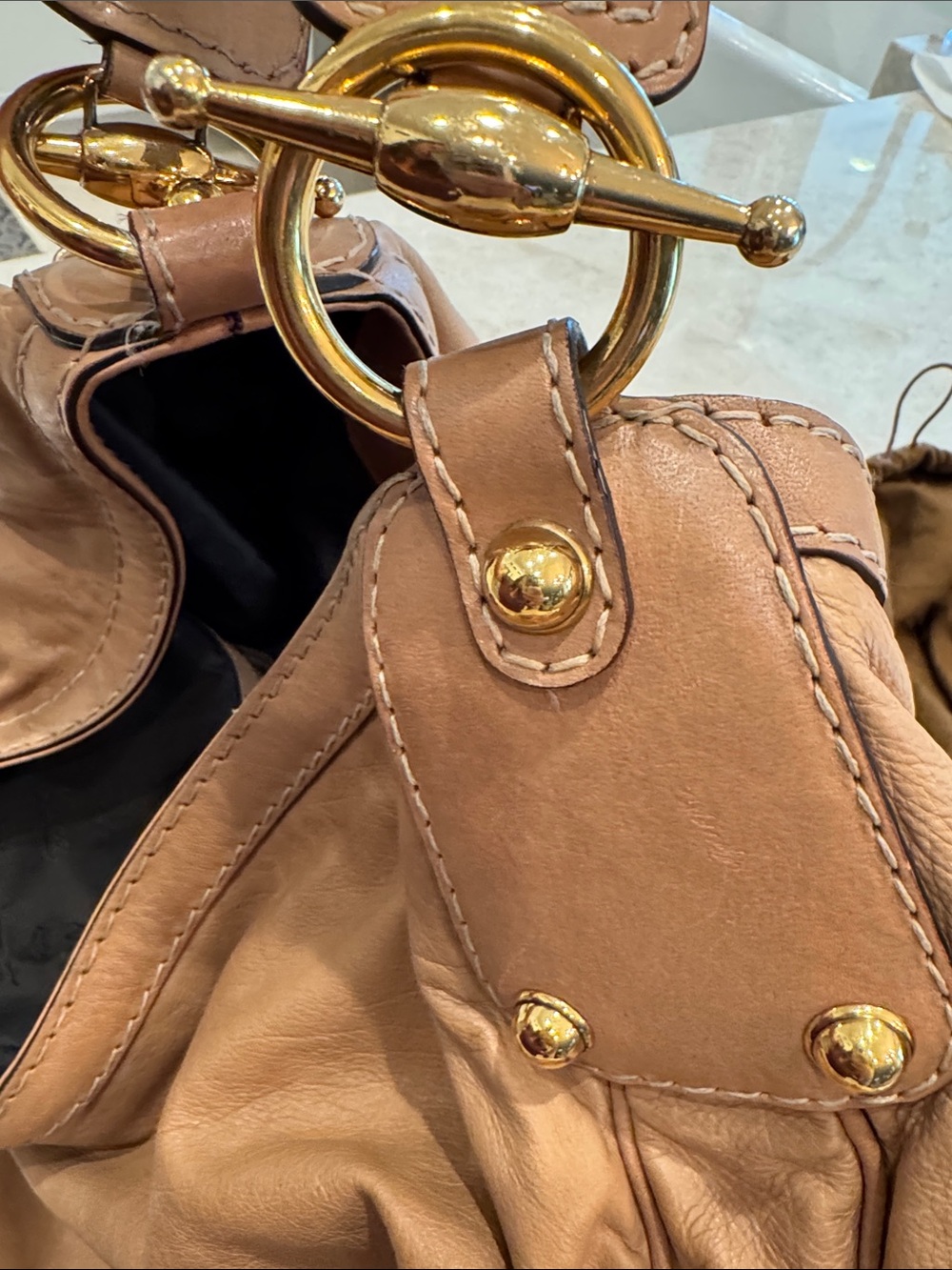Gucci Jockey large Leather Hobo Shoulder Bag in Camel - Picture 10 of 10